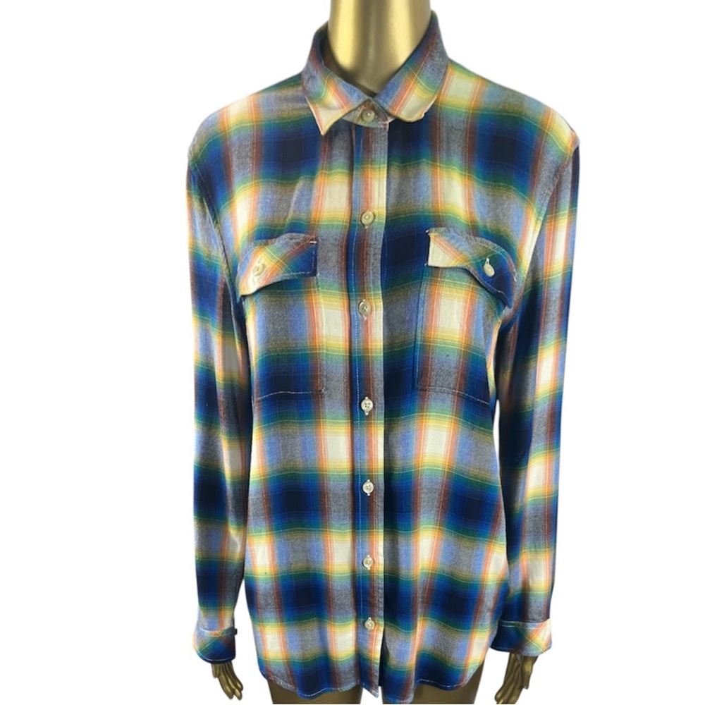 Gap x Pendleton Blue Plaid Flannel Shirt Small Relaxed Fit Button Front